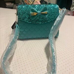 SOLD - LoungeFly (Little Mermaid) Teal Glitter Bow Bag